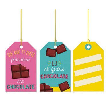 Tags De Para com cordão - Chocolate - 12 unidades - Cromus Páscoa - Rizzo Embalagens