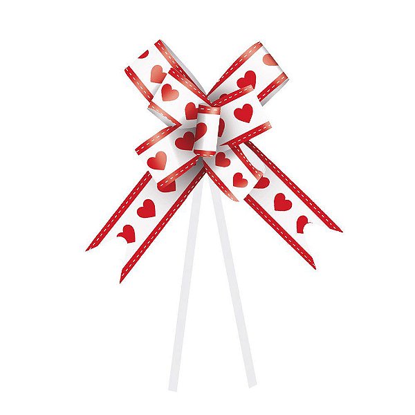 Laço Fácil Coração Branco e Vermelho - 10 unidades - Cromus - Rizzo