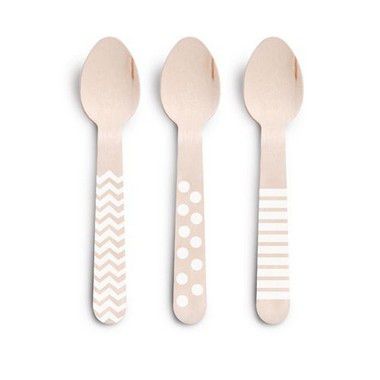 Colher de Madeira Decorada Branco - 11cm - 8 unidades - Rizzo