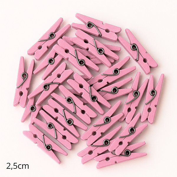 Mini Prendedor de Madeira Rosa 2,5cm - 50 Unidades - Rizzo