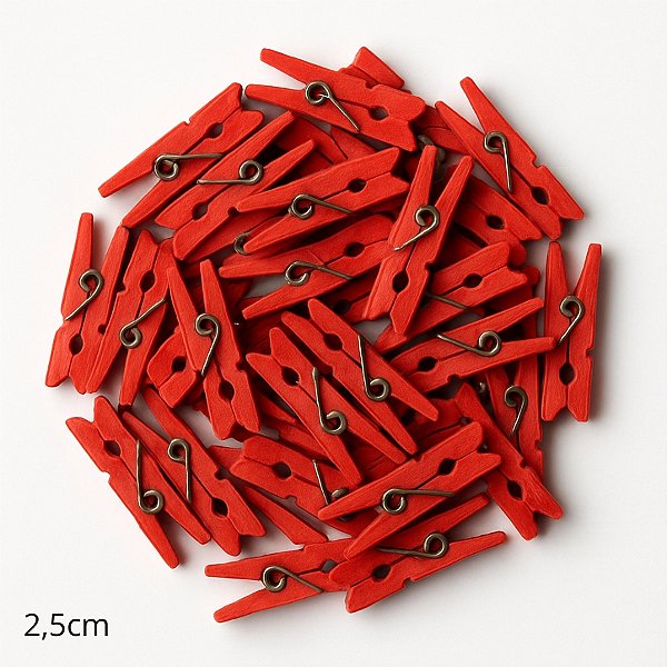 Mini Prendedor de Madeira Vermelho 2,5cm - 50 Unidades - Rizzo