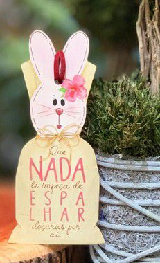 Tag de Páscoa Madeira Coelha com Flor - LitoArte - Rizzo