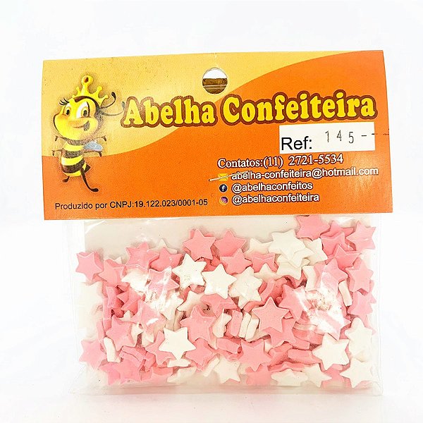 Mini Confeito - Estrelas Branca e Rosa - 20 gramas - Abelha Confeiteira - Rizzo Confeitaria