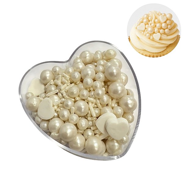 Mini Confeito - Sprinkles Coração Branco - 60 gramas - Abelha Confeiteira - Rizzo
