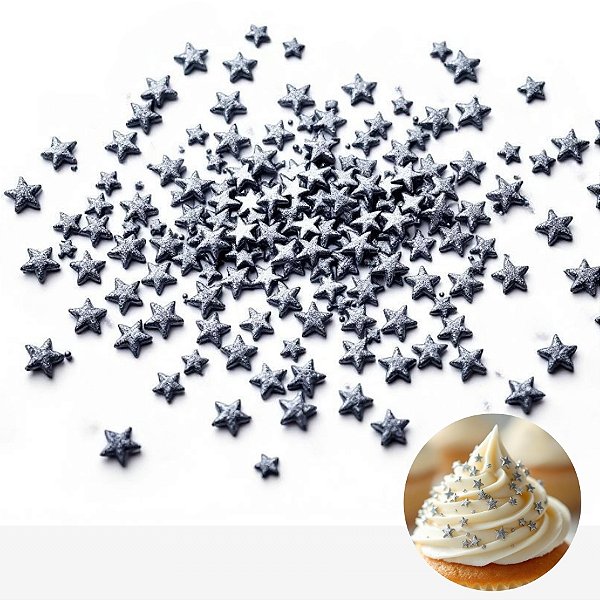 Mini Confeito - Estrela Prateada - 15 gramas - Abelha Confeiteira - Rizzo