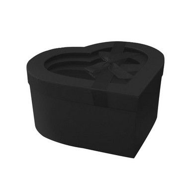 Kit Caixa Papel Rígido Coração Preto Tampa com Visor - 03 Unidades - Rizzo