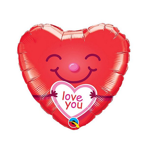 Balão de Festa Microfoil 18" 45cm - Coração I Love You Sorridente - 01 Unidade - Qualatex - Rizzo