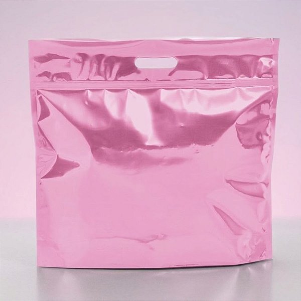 Sacola Metalizada com Zip P 32x40x5cm Rosa Velho - 01 unidade - Cromus - Rizzo Embalagens