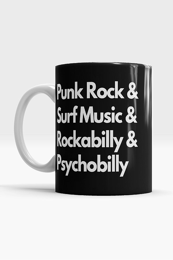 Caneca Ritmos Punk Rock, Surf, Rockabilly, Psychobilly