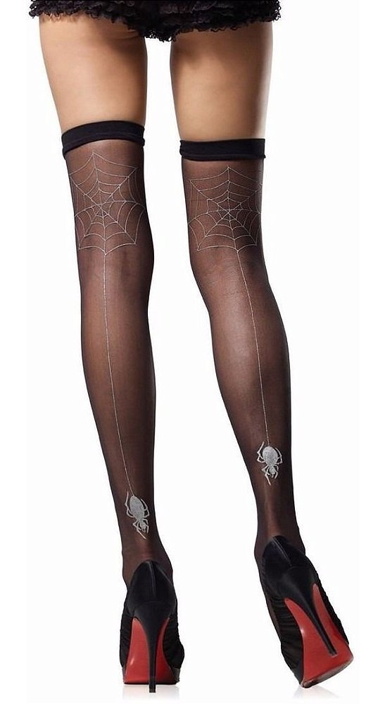 Meia Calça 7/8 Teia de Aranha e Risca Atrás Dark Pin Up Retrô Horror Halloween