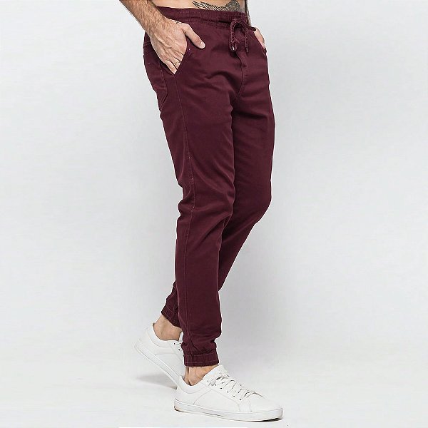 Calça Jogger Masculina Sarja Skinny Bordô *