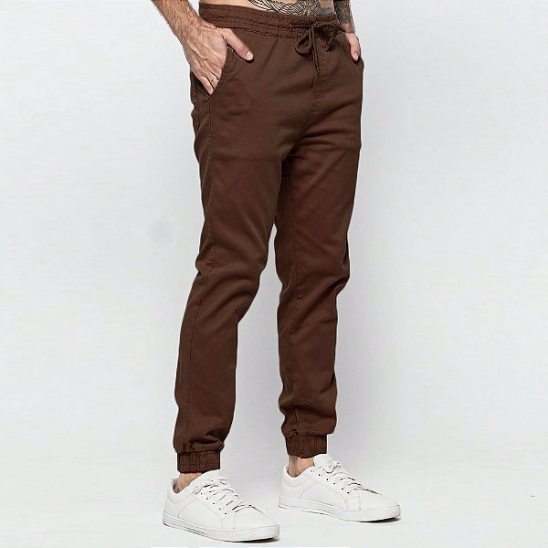 Calça Jogger Masculina Sarja Skinny Marrom *