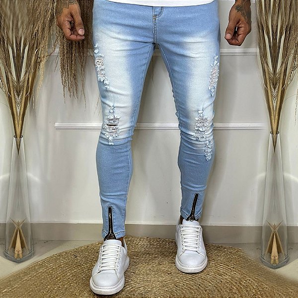 Calça Jeans Destroyed Masculina Skinny AN01 # - Loja 021|Moda Masculina