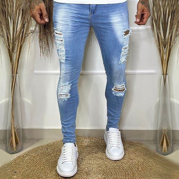 Calça Jeans Destroyed Masculina Skinny AN03 # - Loja 021|Moda Masculina