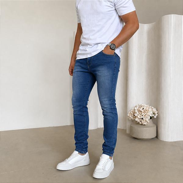 Calça Jeans Slim Azul Mescla SD04