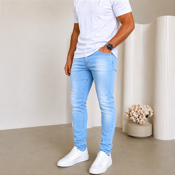 Calça Jeans Slim Azul Clara SD03