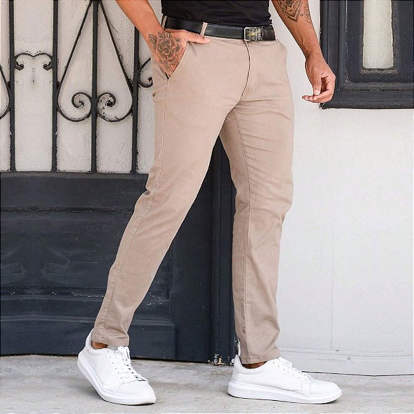 Calça Social Masculina Alfaiataria Sarja Esporte Fino Caqui