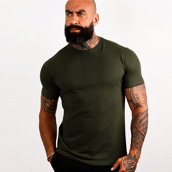 Camiseta Masculina Slim Básica Lisa Verde
