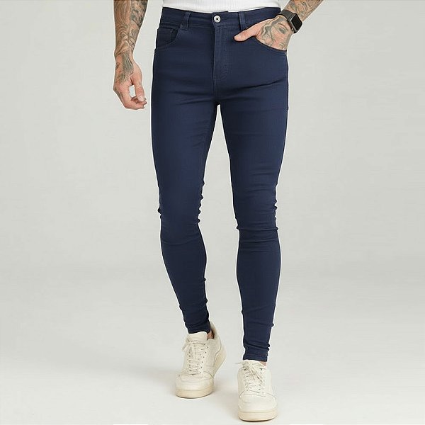Calça Social Masculina Bengaline Alfaiataria Skinny Azul