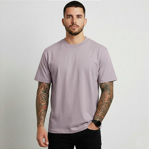 Camiseta Masculina Básica Lisa Gola Ribana Lilás