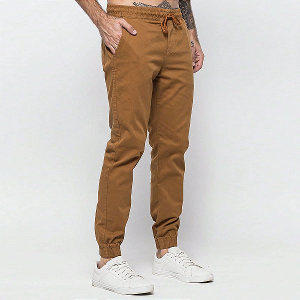 Calça Jogger Masculina Sarja Skinny Caramelo *