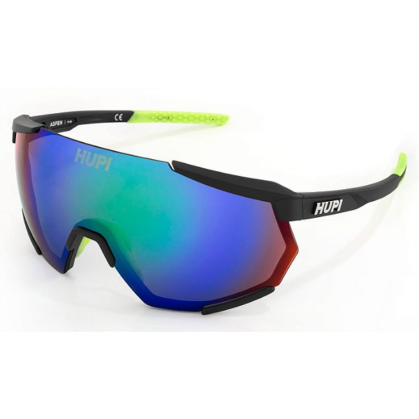 Óculos Esportivo Aspen Preto e Verde Fosco Lente Verde Espelhada