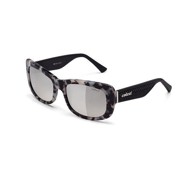 Óculos de Sol C0017 Demi Preto e Branco Brilho Haste em Preto Fosco