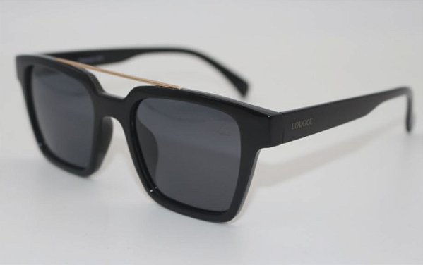 Óculos  de Sol Feminino Lougge 146.2 Preto Brilho e Dourado Lente Cinza