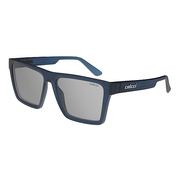 Óculos de Sol Masculino Colcci Paul 2 Azul Escuro Translúcido Fosco Lente Prata