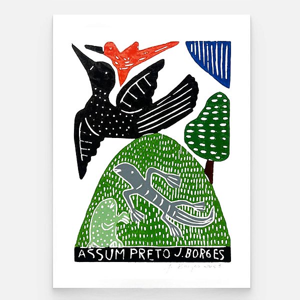 Xilogravura Assum Preto M - assinada por J. Borges - PE (Última Peça)