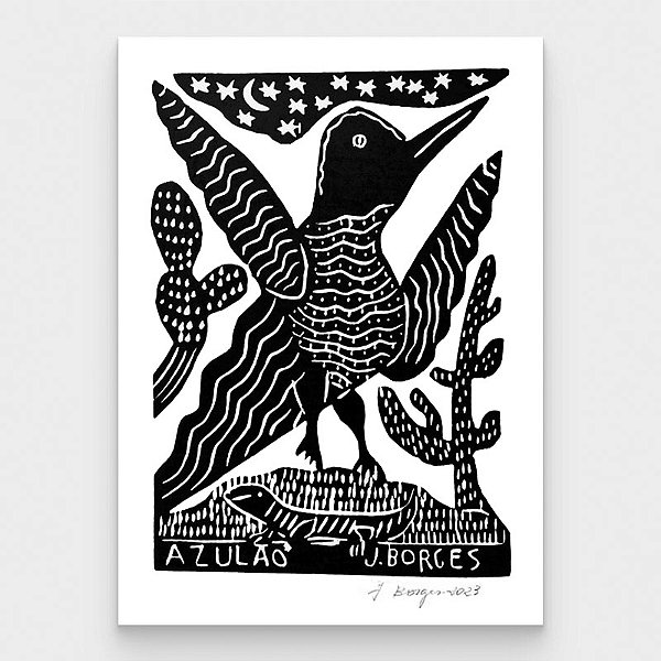 Xilogravura Azulão M - assinada por J. Borges - PE (Última Peça)