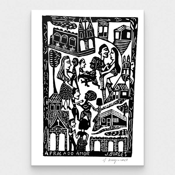 Xilogravura A Praça do Amor G - assinada por J. Borges - PE (Última Peça)