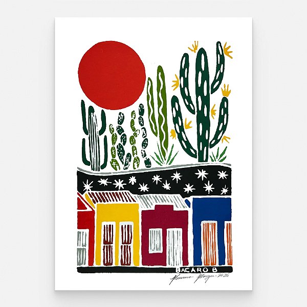 Xilogravura "Casinhas" M 2026 - Bacaro Borges - PE