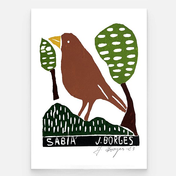 Xilogravura Sabiá P - assinada por J. Borges - PE (Raridade)
