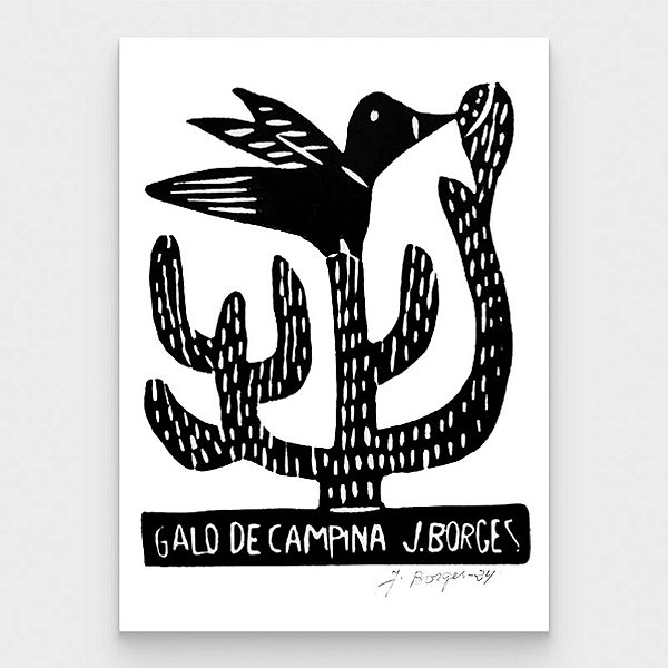 Xilogravura Galo de Campina P - assinada por J. Borges - PE (Última peça)