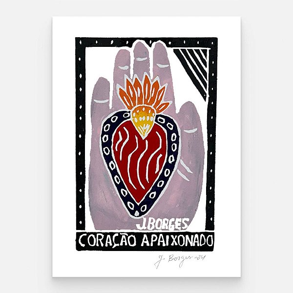 Xilogravura Coração Apaixonado P - assinada por J. Borges - PE (Raridade)