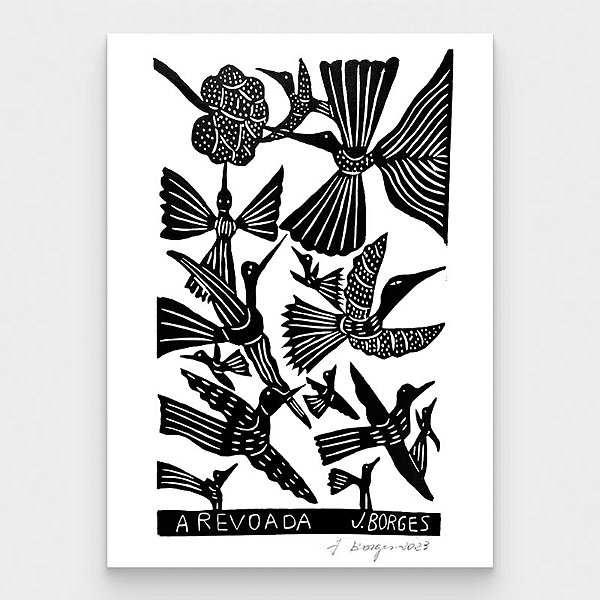 Xilogravura A Revoada G - assinada por J. Borges - PE (Última Peça)