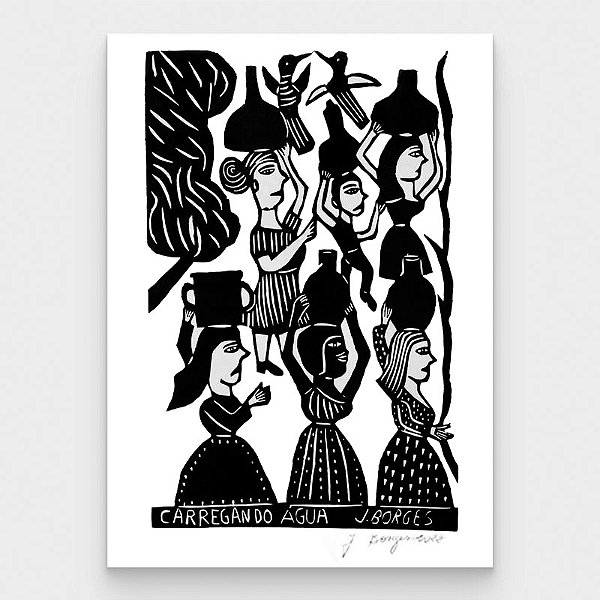 Xilogravura Carregando Água G - assinada por J. Borges - PE (Última Peça)