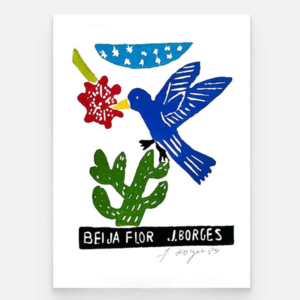 Xilogravura Beija Flor P - assinada por J. Borges - PE (Última peça)