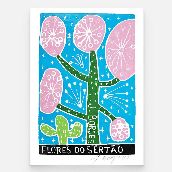 Xilogravura Flores do Sertão P - assinada por J. Borges - PE (Última peça)