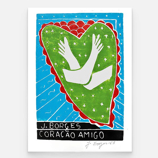 Xilogravura Coração Amigo P - assinada por J. Borges - PE (Última Peça)