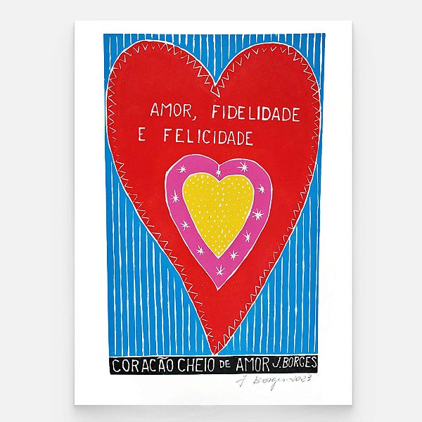 Xilogravura Coração Cheio de Amor G - assinada por J. Borges - PE (Última Peça)