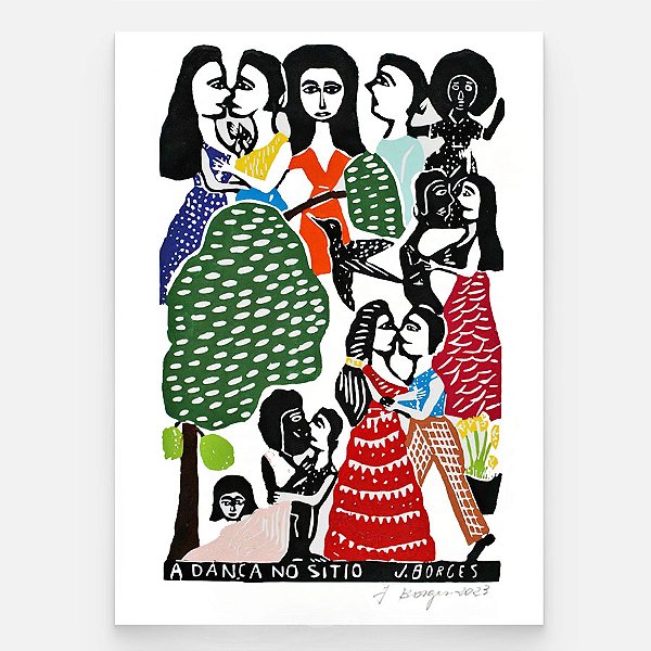 Xilogravura A Dança no Sitio G - assinada por J. Borges - PE (Última Peça)