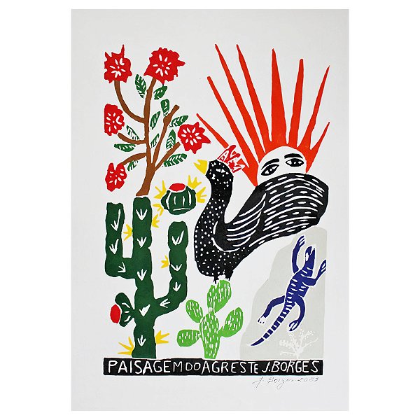 Xilogravura "Paisagem do Agreste" G - assinada por J. Borges - PE