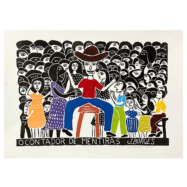 Xilogravura "O Contador de Mentiras" G - assinada por J. Borges - PE (Raridade)