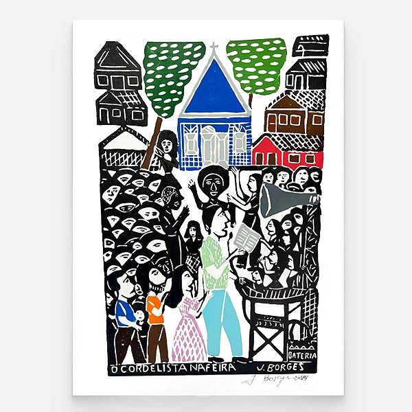 Xilogravura O Cordelista na Feira G - assinada por J. Borges - PE (Última Peça)