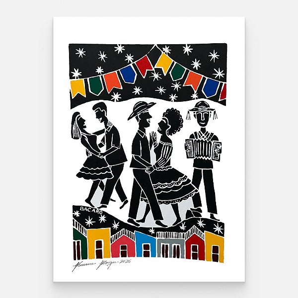 Xilogravura "Dançarinos" M - Bacaro Borges - PE