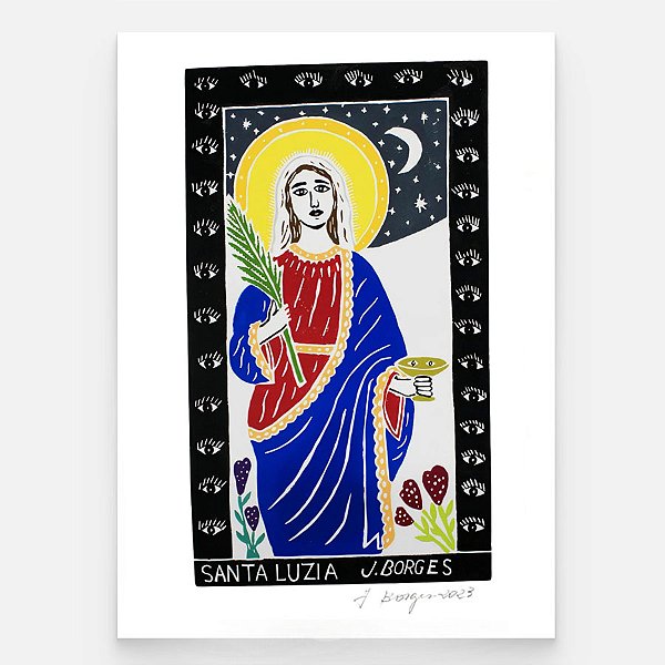 Xilogravura Santa Luzia G - assinada por J. Borges - PE (Última Peça)