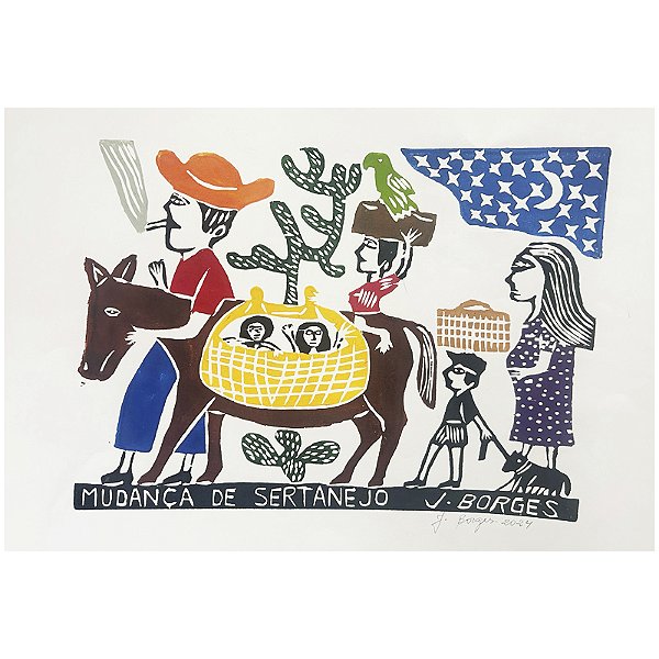 Xilogravura "Mudança de Sertanejo" G - J. Borges - PE