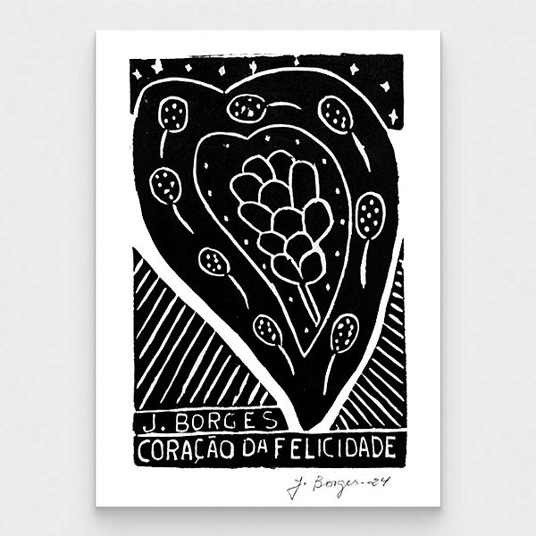 Xilogravura Coração da Felicidade P - assinada por J. Borges - PE (Última peça)